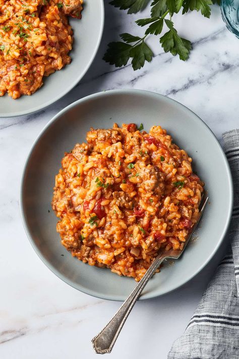 Risotto With Sausage, Italian Sausage Risotto, Risotto Tomato, Chicken And Chorizo Risotto, Sausage Risotto, Chorizo Risotto, 2024 Meals, Vegan Risotto, Sausage Rice