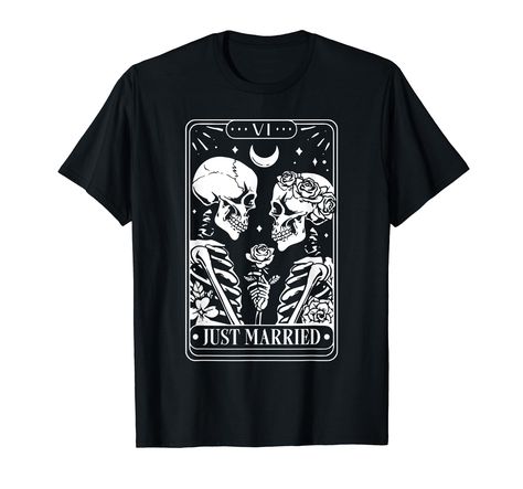 PRICES MAY VARY. Tarot Card Bride Groom Just Married Skeleton Couple Matching Halloween Wedding shirt is a great gift for women, men, couples..to celebrate halloween Lightweight, Classic fit, Double-needle sleeve and bottom hem The Lovers Skeleton, Lovers Skeleton, Bachelorette Party Matching, Skeleton Couple, Wedding Shirt, Matching Halloween, Great Gifts For Women, Wedding Shirts, The Lovers