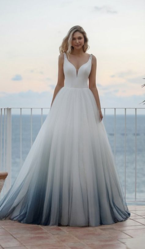 Cheap Modest Wedding Dresses, Rocker Wedding, Ombre Wedding Dress, Blue Wedding Gowns, Cheap Bridal Dresses, Blue Wedding Dress, Blue Beach Wedding, Winter Wedding Hair, Ombre Wedding