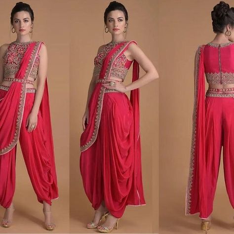 Crop Top With Dhoti, Saree With Pants, Wedding Salwar Kameez, Dhoti Saree, Patiala Salwar Suits, Salwar Suits Party Wear, Dhoti Pants, Saree For Women, Colorful Crop Tops