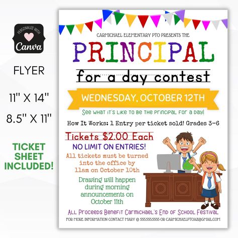 principal for a day fundraiser Ptc Fundraising Ideas, Principal For A Day Ideas, Principal For The Day Ideas, Fundraising Poster Ideas, Principal For The Day, Principal For A Day, Pto Fundraising Ideas, Easy School Fundraisers, Pto Fundraisers