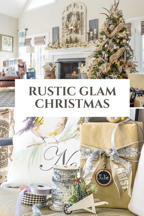 Looking to add a touch of glam to your rustic Christmas decor? Discover these expert tips to create a stunning holiday look that blends farmhouse charm with elegant sparkle. Perfect for transforming your home into a cozy and stylish winter wonderland! Farmhouse Chic Christmas Decor, Farmhouse Glam Christmas Decor, Glam Christmas Decor Ideas, Rustic Glam Christmas Decor, Rustic Glam Christmas Tree, Rustic Glam Christmas, Christmas Foyer, Glam Christmas Decor, Chic Christmas Decor