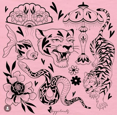 Aaa Tattoo, Traditional Japanese Tattoo Flash, Traditional Tattoo Woman, Pink Tattoo, Clown Tattoo, Forearm Tattoo Design, Flash Tattoo Designs, Tattoo Now, Doodle Tattoo