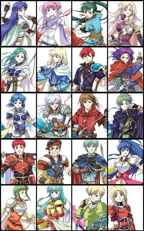 Artist: Agahari | Fire Emblem: Fuuin no Tsurugi | Fire Emblem: Rekka no Ken | Fire Emblem: Seima no Kouseki | Alen | Amelia | Eirik | Ephraim | Erk | Fiora | Franz | Isadora | Leyvan | Lleu | Louise | Lyn | Ross | Rutger | Ruthea | Serra | Turner | Vanessa Lyndis Fire Emblem, Fire Emblem Sacred Stones, Pegasus Knight, Anime Rpg, Creepy Things, Anniversary Art, Fire Emblem Characters, Fire Emblem Fates, Fire Emblem Awakening