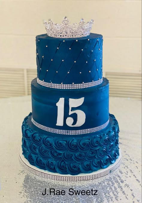 Blue Quince Cake, Navy Blue Quince, Royal Blue Quince, Quince Cake, Sweet 15 Party Ideas Quinceanera, Sweet 15 Party Ideas, Prince Cake, Teen Cakes, Cake Lettering