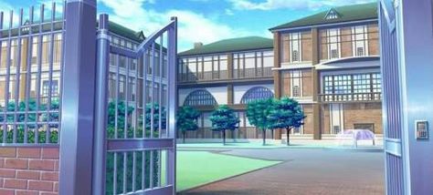 Dorm outside School Gate, Manga School, Casa Anime, Episode Interactive Backgrounds, Anime Places, Anime High School, School Entrance, School Hallways, Episode Backgrounds