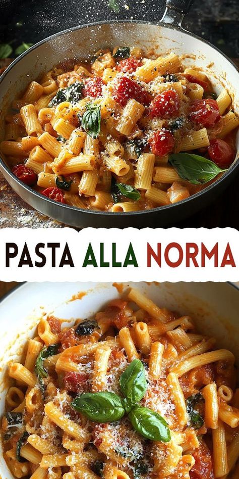 🍆 Pasta alla Norma is a classic Italian dish featuring eggplant, tomatoes, and fresh basil. Simple yet flavorful, this dish is perfect for weeknight dinners or a cozy pasta night. Serve with grated cheese and enjoy authentic Italian comfort food! 💡 Pin it now and savor a taste of Italy! #PastaAllaNorma #ItalianRecipes #VegetarianPasta #EasyDinnerIdeas #ComfortFood 🍅🍝 Lasagna Alla Norma, Italian Pasta Dishes Authentic, Pasta Ala Norman, Pasta Alla Norma Recipe, Italian Dinner Recipes Authentic, Italian Dishes Authentic, Pasta Rustica, Cozy Pasta, Best Italian Dishes