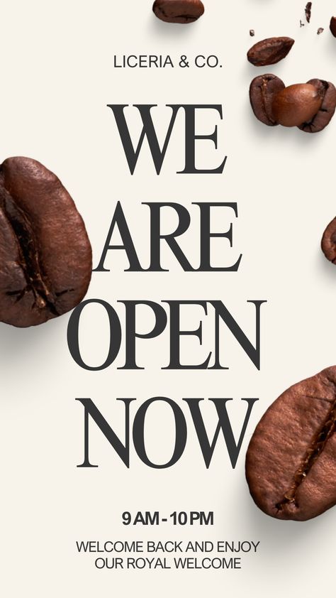 Costa Coffee Poster, Restaurant Announcement Poster, Template Restaurant, Costa Coffee, Coffee Poster, We Are Open, Instagram Story Template, Story Template, Now Open