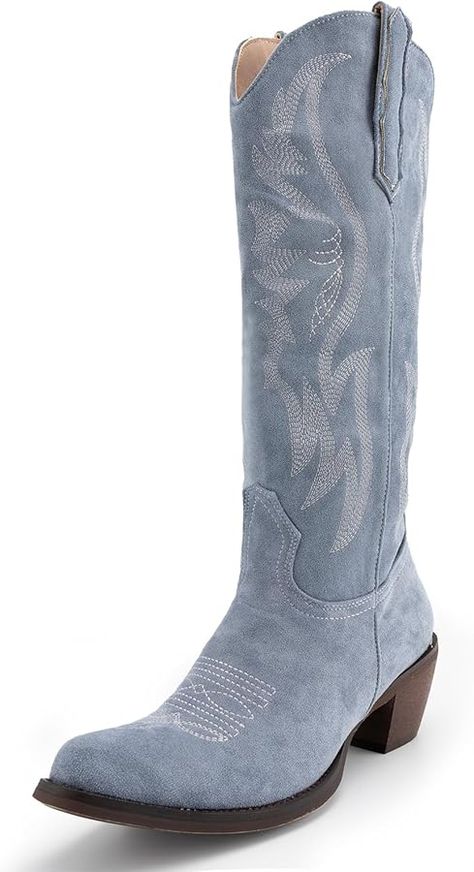 Amazon.com | GORBINETI Women's Blue Cowgirl Boots Pull on Suede Cowboy Boots Chunky Heel Western Boots Knee High Cowboy Boots Embroidery Boots Almond Toe Boots Sky Blue 6.5 | Knee-High Blue Suede Cowboy Boots, Women Cowboy Boots, Blue Cowgirl Boots, Blue Cowboy Boots, Knee High Cowboy Boots, Almond Toe Boots, Embroidery Boots, Pink Cowboy Boots, Boots Mid Calf