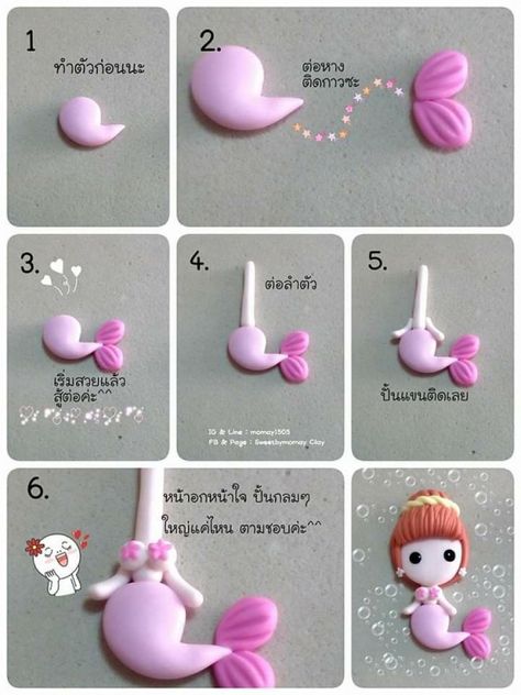 [DIY] Just follow and create your own version of mermaid..  Enjoy! #polymercrafts #polymer #crafts #diy Polymer Clay Mermaid Tutorial, Mermaid Polymer Clay, Clay Mermaid, Polymer Clay Mermaid, Tutorial Polymer Clay, Fimo Kawaii, Crea Fimo, Diy Fimo, Diy Mermaid