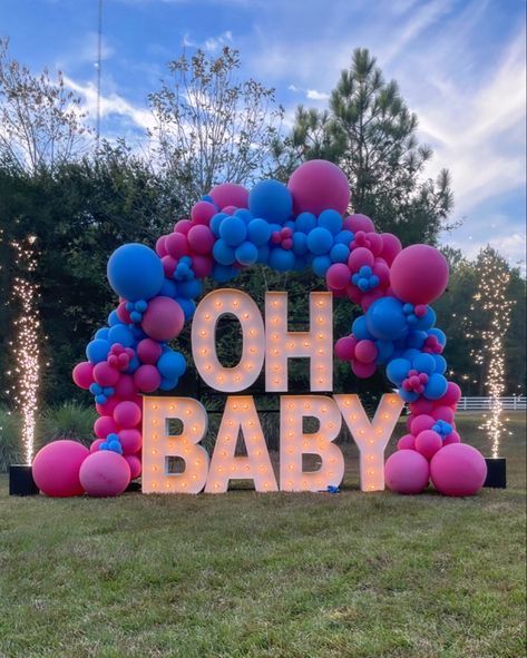 Neon Gender Reveal, Glow Stick Gender Reveal, Marquee Letters Gender Reveal, Gender Reveal Marquee Letters, Oh Baby Letters With Lights, Big Balloon Gender Reveal, Gender Reveal Yard Sign, Light Up Marquee Letters, Gender Reveal Themes