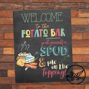 Chalkboard Taco Bar Sign DIY Printing INSTANT DOWNLOAD 2 | Etsy Potato Bar Party, Bar Signs Diy, Sign Up Sheet Template, Baked Potato Bar, Potato Bar, Cute Potato, Avocado Seed, Diy Printing, Taco Bar