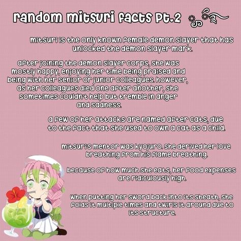 mitsuri kanroji whisper meme facts Mitsuri Kinnie Bingo, Mitsuri Headcanon, Kny Headcanons, Female Demons, Taisho Era, Prettiest Girl, Kanroji Mitsuri, Character Analysis, Big Forehead