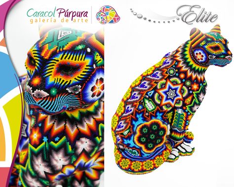 Huipil Pattern, Huichol Beading, Bead Sculpture, Ceramic Cats, Gifts Homemade, Huichol Art, Polymer Clay Sculptures, Necklace Bead, Mexican Designs