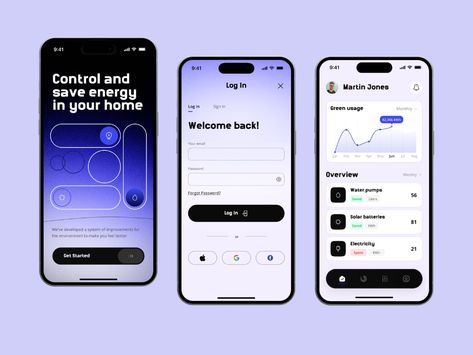 Smart home mobile app by Layo on Dribbble Home Page App Design, Social App Design, Mobile Login, Login Design, App Login, App Interface Design, Escape The Ordinary, Mobile Ui Design, Energy Management