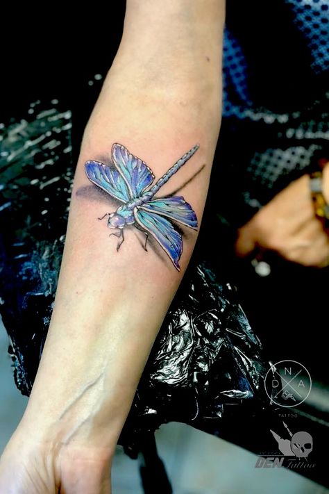 #dragonfly #dragonflytattoo #tattooartist #colour #colourtattoo | By Denis Voitkov | Done at DNA Tattoo | Jan 25th 2019 | 843930 Dragonfly Tattoo With Color, Colour Dragonfly Tattoo, 3d Dragonfly Tattoo, Dragonfly Tatoos, Fly Tattoos, Dragonfly Tattoo Ideas, Dragonfly Tattoos, Pictures Of Tattoos, Wrist Bracelet Tattoo