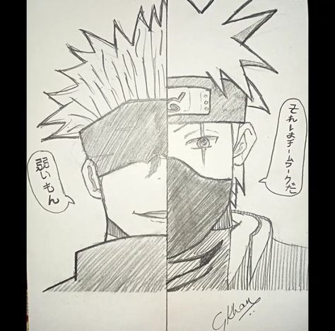 This is a sketch about two charecters of two different animes Gojo And Kakashi Drawing, Gojo Satoru Drawing Easy, Gojo Sketching Easy, How To Draw Gojo Satoru, Gojo Drawing Sketch, Gojo Drawing Easy, Gojo And Kakashi, Kakashi Hatake Sketch, Drawing Gojo Satoru