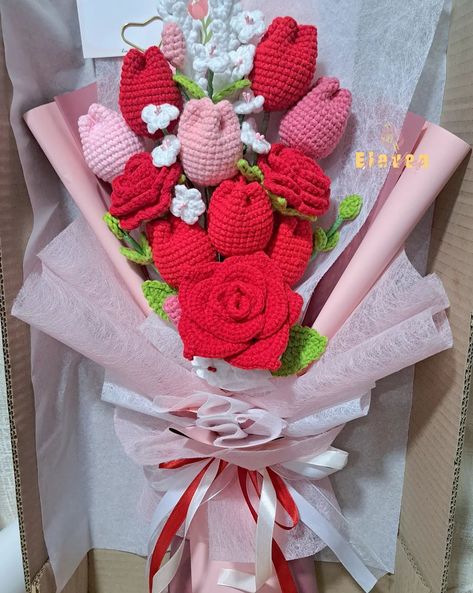 Red roses and tulips represent love and passion, while pink tulips symbolize affection and admiration, making this bouquet perfect for any special occasion. #redroses #redrosecrochet #crochetrose #crochettulip #crochetflowers #crocherflowerbouquet #crochetbouquet #Crochet #crochetflower #crochetlover #crochetph #crochetphilippines #craft #CraftingWithLove #HandmadeCrochet #HandmadeFlowers Roses And Tulips, Crochet Bouquet, Crochet Rose, Crochet Lovers, Pink Tulips, Handmade Flowers, Crochet Flowers, Handmade Crochet, Flowers Bouquet