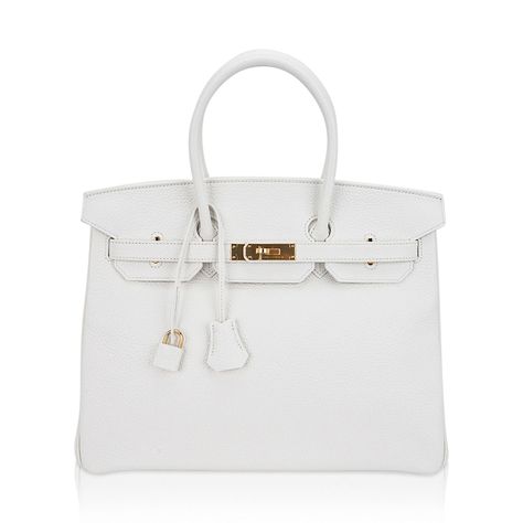 Hermes Birkin 35 bag featured in White.Lush with Gold hardware.A beautiful year round neutral color., white is the most rare of all Hermes colours produced in leather.This Hermes Birkin is created with plush Clemence leather.Comes with lock, keys, clochette, and sleepers.Very like new body, corners, handles and interior.Hardware has very minor markings.Mightychic has excelled in customer service for 21 years and provides a discreet online shopping experience for beautiful Hermes selections. final saleBAG MEASURES:LENGTH 3 5cm / 14"TALL 25 cm / 10"DEEP 18 cm / 7"HANDLES:TALL 5CONDITION:LIKE NEW Will be delivered with Box, dust bag, card, booklet and receipt Exchange Accepted in this cases :/p> White Hermes Bag, White Birkin Bag, Mini Birkin Bag, Hermes Colours, Birkin Bag Hermes, White Birkin, Hermes Bags Birkin, Hermes Birkin Bag, Birkin Bags