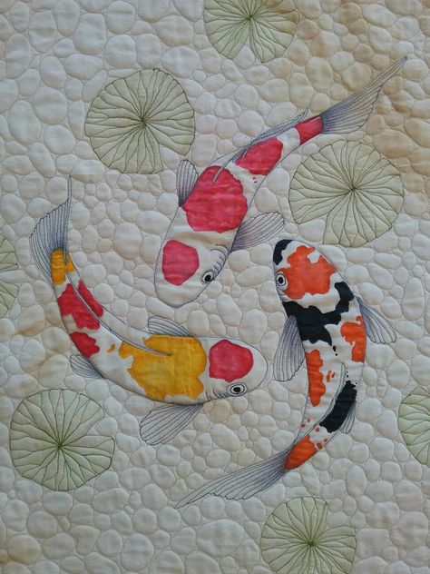 Koi Fish Quilts, Koi Pond Quilt, Koi Fish Quilt Pattern, Koi Quilt, Koi Fish Lily Pads, Fish Quilts, Fish Quilt Pattern, Koi Fish Pattern, Boat Quilt