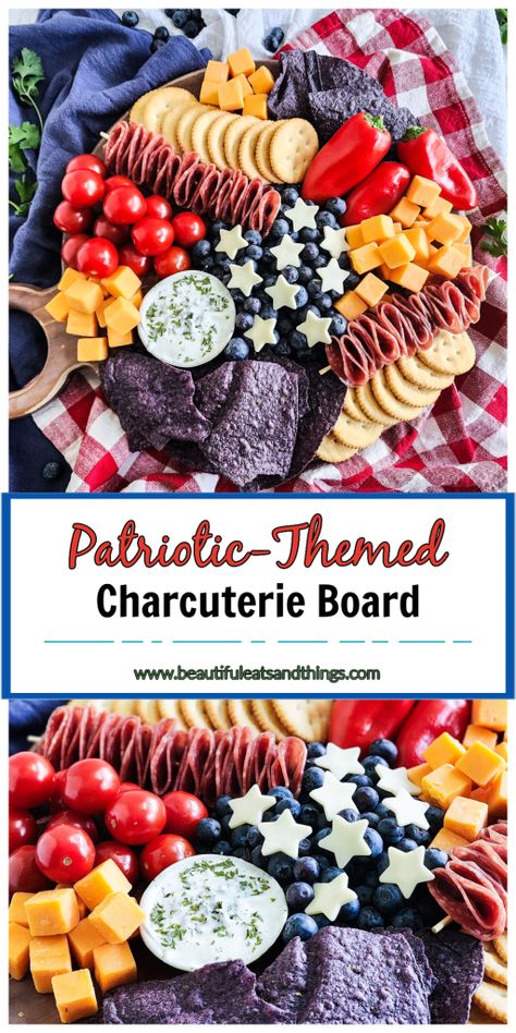 Patriotic-Themed Charcuterie Board - Beautiful Eats & Things Patriotic Charcuterie Board, Greek Chicken And Potatoes, Summer Juice, Salmon Tacos, Cheesy Chicken Broccoli, Stuffed Mini Peppers, Chicken Broccoli Casserole, Charcuterie Platter, Tomato And Cheese