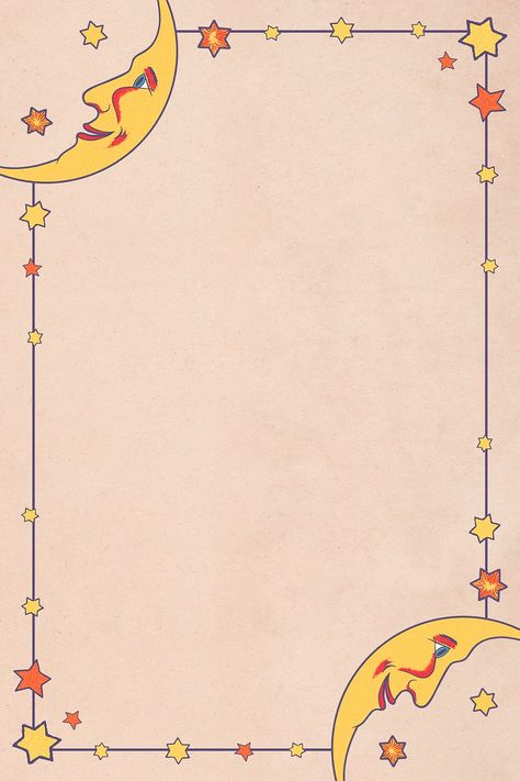 Tarot Frame Design, Vintage Celestial Art, Page Borders Free, Moon Frame, Sky Frame, Crescent Moon Face, Vintage Celestial, Moon Cartoon, Photo Elements