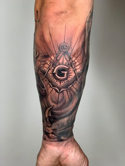 Masonic Sleeve Tattoos For Guys, Free Mason Tattoo, Mason Tattoo, Freemason Tattoo, Masonic Tattoos, Square Tattoo, Stained Floors, Freemason Symbol, Free Mason