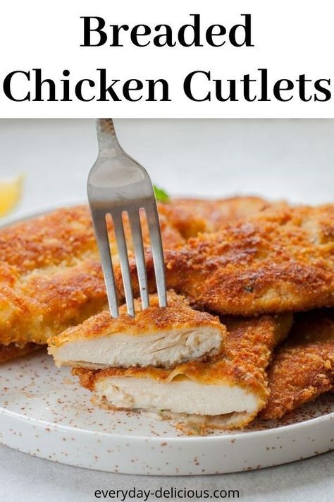 Best Breaded Chicken, Crispy Breaded Chicken, Breaded Chicken Recipes, Chicken Cutlet Recipes, Breaded Chicken Cutlets, Chicken Skillet Recipes, Chicken Skillet, Cutlets Recipes, Breaded Chicken Breast