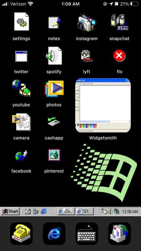 iOS 14 home screen #homescreen #iOShomescreen #iOS14homescreen #windows #windowhomescreen #vintage Vintage Home Screen Ideas, Retro Homescreen Layout, Windows Phone Theme, Custom Homescreen Ideas, Windows Homescreen, Retro Home Screen, Retro Homescreen, Computer Homescreen, Windows 95 Aesthetic