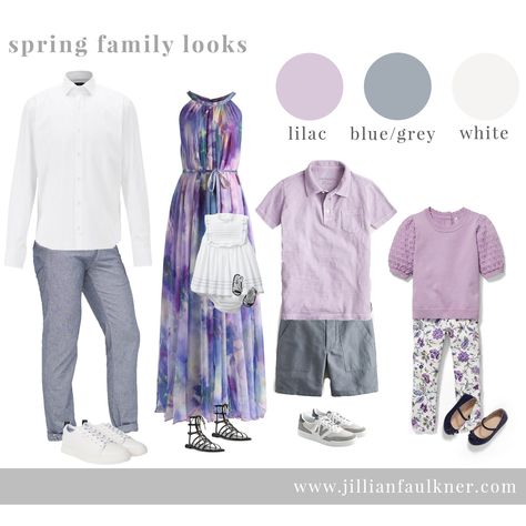 spring wardrobe for family photos Family Photos Purple Color Palettes, Purple And Teal Family Pictures, Family Photos With Purple, Purple Theme Family Photos, Purple Easter Outfit Family, Purple Outfits Family Photos, Lilac Family Pictures Outfits, Purple And Blue Family Pictures Outfits, Family Photo Outfits Lavender