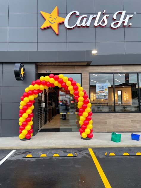 Carl’s Jr. New store grand opening at Elizabeth balloon arch decoration @carlsjrau #balloonarch #balloondecor #balloonsadelaide #adelaideballoons #balloonshop #partystore Shop Opening Balloon Decoration, Valentine's Balloons, Confetti Balloon Gender Reveal, Carls Jr, Store Grand Opening, Balloon Arch Decorations, Arch Balloon, Balloons Galore, Carl's Jr