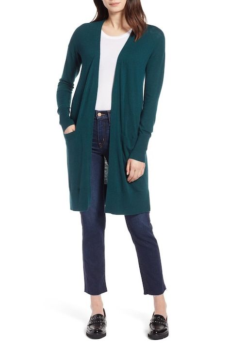 Halogen(R) Open Front Pocket Cardigan (Regular & Petite) Teal Cardigan Outfit, Turquoise Cardigan, Teal Cardigan, Cardigan Green, Cardigan Outfit, Nordstrom Sale, Fashion Forecasting, Pocket Cardigan, Cardigan Outfits