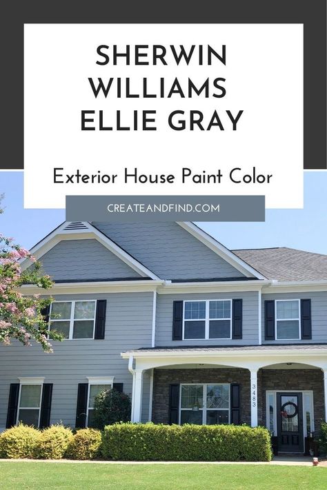 Exterior house painting is a huge and expensive job. Choosing the color can be difficult. I'll show you how we chose Sherwin Williams Ellie Gray for our house and explain why we love it so much. Check out the difference in several different shades of gray. Sherwin Williams Grey Exterior Paint, Sw Ellie Gray Exterior, Gray Matters Sherwin Williams Exterior, Sherwin Williams Gray Exterior Houses, Ellie Gray Sherwin Williams Exterior, Ellie Gray Sherwin Williams, Sherwin Williams Gray Exterior, Exterior House Colors Farmhouse, Gray Home Exterior