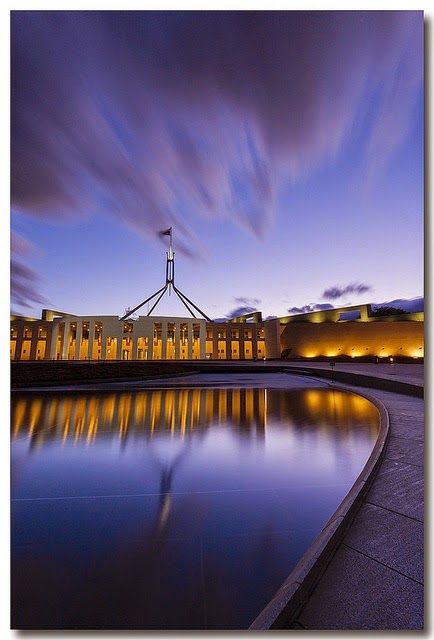 Sunset at Parliament House, Canberra -10 Beautiful Cities in Australia Australia Capital, Beautiful Australia, Parliament House, Scenic Places, Canberra Australia, Australian Capital Territory, Beautiful Cities, Houses Of Parliament, Carl Sagan