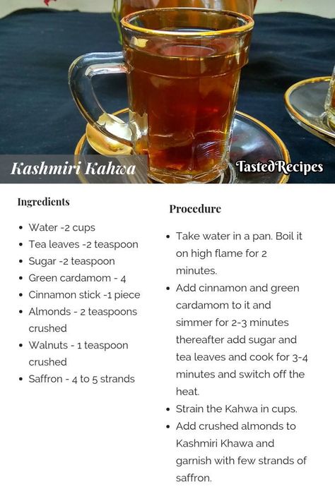 Kashmiri Kahwa Recipe, Kahwa Recipe, Kahwa Tea, Kashmiri Kahwa, Kashmiri Recipes, Tea Masala, Tea Drink Recipes, Food Education, Chai Recipe