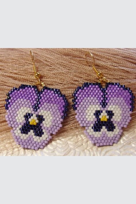 SALE -Treat yourself, or someone special in your life to these lovely handmade earrings. Each bead is individually sewn into place to create my original design. Grab them now before they are gone! Brick Stitch Earrings, Beaded Earrings Patterns, Beading Ideas, Earring Patterns, Seed Bead Earrings, Handmade Beads, Bead Earrings, Pierced Earrings, Shades Of Purple