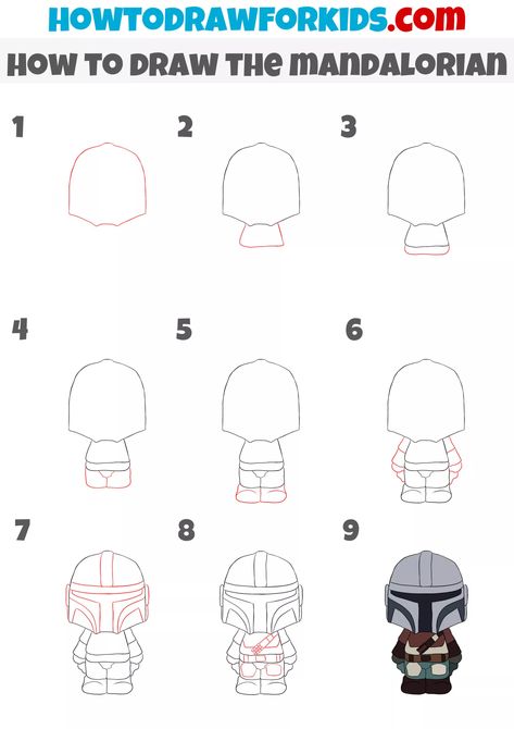 How to Draw the Mandalorian Step by Step - Easy Drawing Tutorial How To Draw Mandolorians, How To Draw Grogu Step By Step, How To Draw The Mandalorian, How To Draw Mandalorian, How To Draw Grogu, Easy Starwars Drawing, Mandalorian Drawing Easy, How To Draw Baby Yoda, Mandalorian Doodle