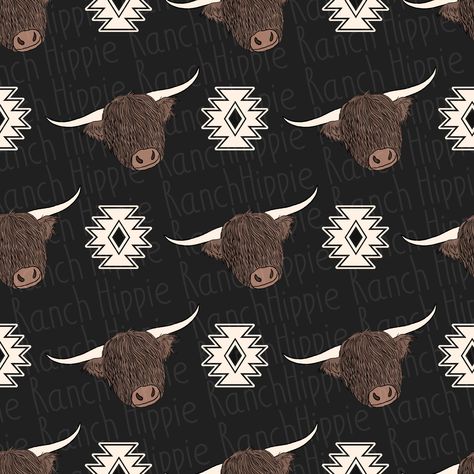 Highland cow Aztec seamless pattern   **This design is a digital download ONLY** Design can be used for both personal and commercial use.  This pattern can be used to make clothes, blankets, tumblers, etc. Cow Print Computer Wallpaper, Aztec Iphone Wallpaper, Western Design Pattern, Cute Backrounds, Western Wallpaper, Western Designs, Country Backgrounds, Cow Print Wallpaper, Cowgirl Accessories