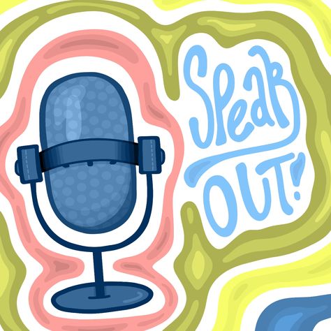 Radio Podcast Design, Podcast Microphone Drawing, Podcast Profile Pictures, Podcast Typography, Podcast Drawing, Mic Illustration, Mic Drawing, Microphone Art, Podcast Illustration