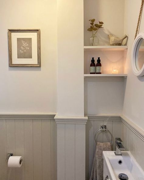 Slaked Lime Deep, Slaked Lime Mid, Cottage Kitchen Inspiration, Slaked Lime, Small Downstairs Toilet, Cloakroom Toilet, Toilet Room Decor, Small Toilet Room, Room Wall Colors