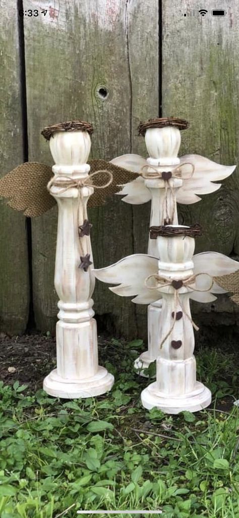 Wood Angels Rustic, Crafts With Spindles, Spindle Crafts Christmas, Wood Spindle Crafts, Wooden Spindle Crafts, Spindle Angels, Spindle Projects, Angels Diy, Wood Spindles