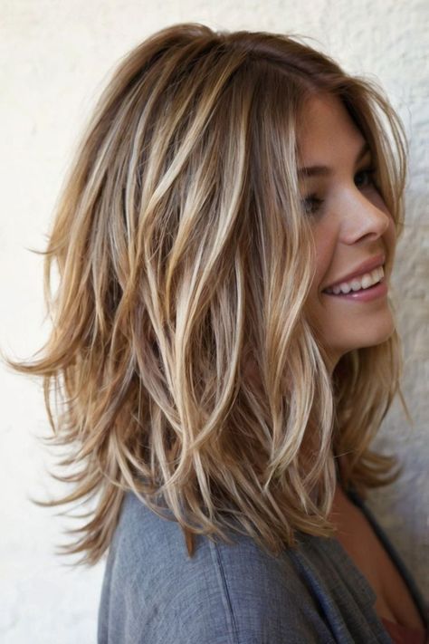 Layered Haircuts for Medium Length Hair You Need to Try Now Angled Hairstyles Medium, No Bangs Medium Length Haircut, Layered Hairstyles Medium Length, Med Length Hair Styles Layers, Medium Length Color Ideas, Cute Women Haircuts, Tousled Medium Length Hair, One Length Medium Haircut, Homecoming Hairstyles For Thick Hair