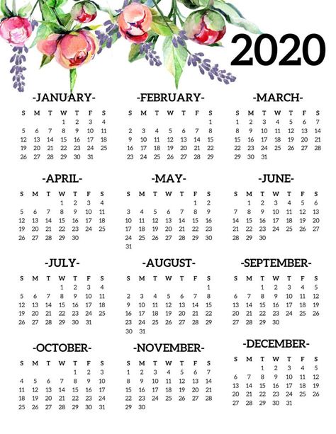 20 Free Printable Calendars for 2020 - YesMissy January Planner, Yearly Calendar Template, Printable Yearly Calendar, Printable Calendar 2020, At A Glance Calendar, Personal Calendar, Year At A Glance, Blank Calendar Template, December Calendar