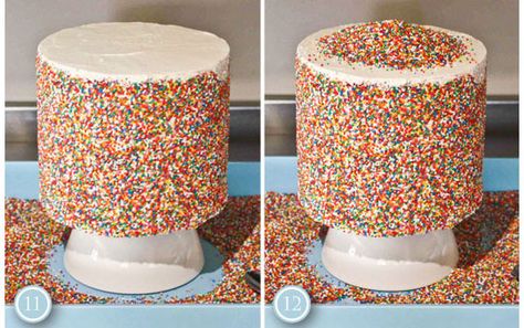 Celebrate! A Step-By-Step Rainbow Sprinkle Cake Tutorial The Cake Blog Hundreds And Thousands Cake, Chocolate Frosted Cake, Cake With Rainbow Sprinkles, Rainbow Sprinkle Cake, Cake With Rainbow, Rainbow Sprinkle Cakes, Rainbow Cake Recipe, Confetti Bowl, Frosted Cake