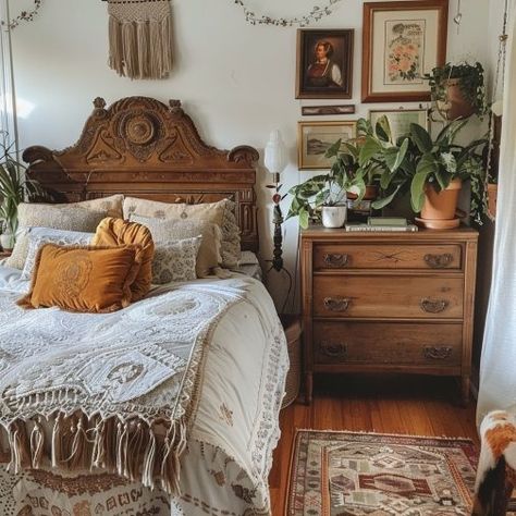 Dishfunctional Designs: How To Design A Boho Bedroom Using Thrifted Elements & Vintage Decor Vintage Boho House, Antique Boho Bedroom, Bohemian Vintage Decor, Thrifted Bedroom Aesthetic, Light Boho Bedroom, Boho Vintage Bedroom, Amber Bedroom, Thrifted Bedroom, Vintage Boho Room