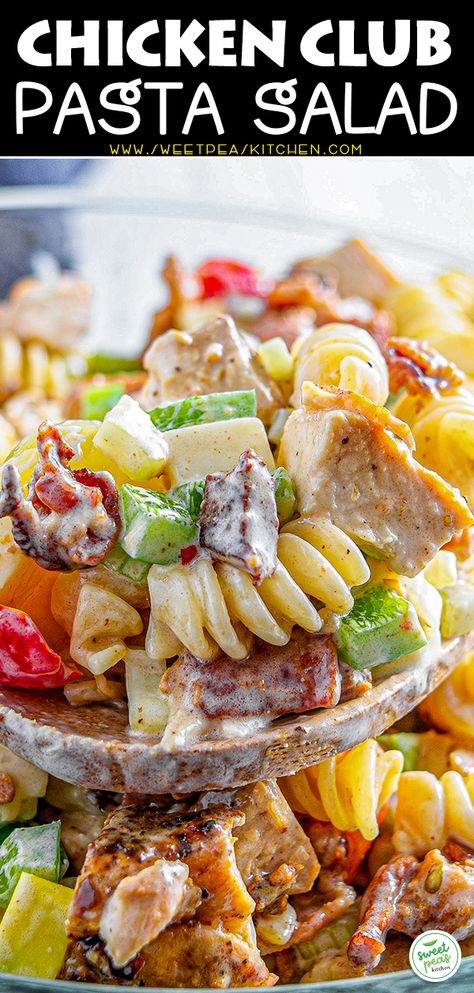 Chicken Nugget Pasta Salad, Cold Pasta With Chicken, Salads To Bring To A Bbq, Blt Chicken Pasta Salad, Main Dish Salads Meals, Pasta Salad With Rotisserie Chicken, Pasta Salad Meals Dinners, Lunch Meal Prep Pasta Salad, Chicken Club Salad