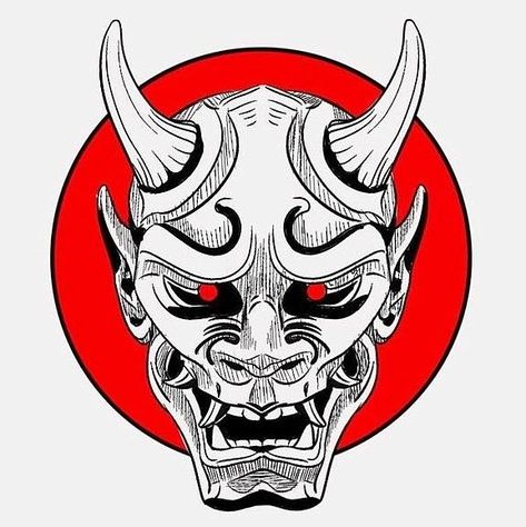 Oubaitori Tattoo, Onryō Tattoo, Japanese Tebori Tattoo, Japanese Tattoo Designs Oni Mask, Samurai Oni Mask Tattoo, Japanese Tattoo Art Oni Mask, Hoodies Ideas, Irezumi Tattoos, Flash Tattoos