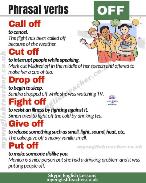 11 Phrasal Verbs with OFF English 101, Learn English For Free, Phrasal Verb, Vocabulary Lessons, Conversational English, Phrasal Verbs, English Word, Vocabulary Practice, Writing Inspiration Prompts