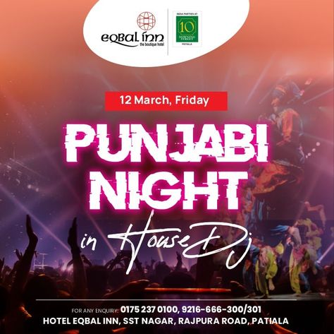 12 March, FRIDAY Punjabi Night In House Dj For Reservations Call : 9216666300/9216666301 #10downingstreetpatiala #livemusic #djnight #patialashahi #cafe #bestpubintown #latenightparty #comenjoin #memories #followusonfacebook Punjabi Night, Night In, Live Music, Dj, Cafe, Music