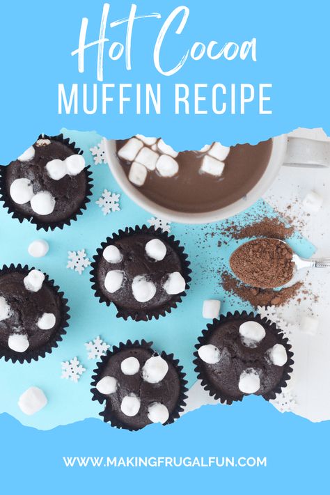 Hot Cocoa Muffins, Hot Chocolate Muffins, Cocoa Muffins, Chocolate Muffins Recipe, Easy Homemade Desserts, Movie Night Food, Christmas Breakfast Recipe, Chocolate Muffin Recipe, Chocolate Muffin